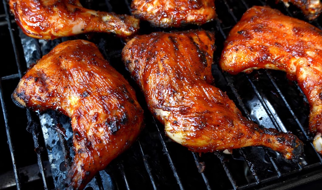 Close-up view of grilled chicken legs