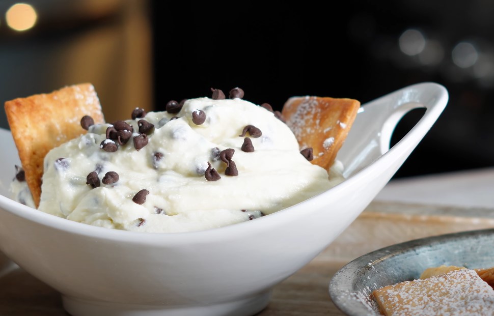Creamy ricotta, studded with chocolate chips