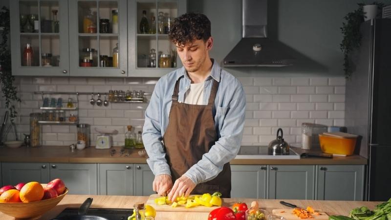 Chopping vegetables in a home kitchen